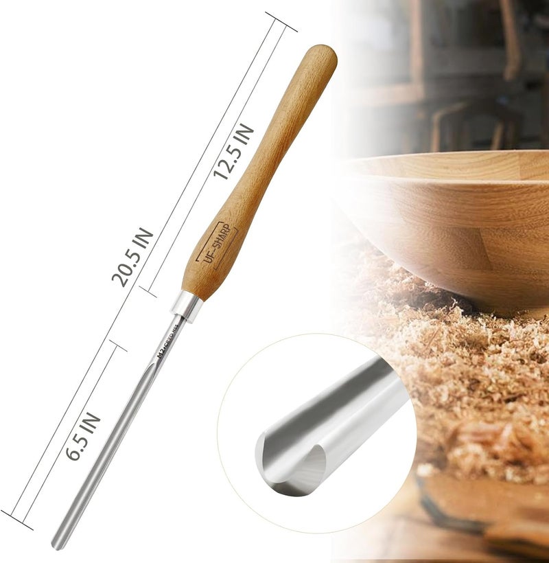 UF-SHARP 1/2 inch Bowl Gouge for Wood Lathe,M2 Cryo HSS Wood Turning Tools with Beech Wood Handle (1/2 inch) - Image 2